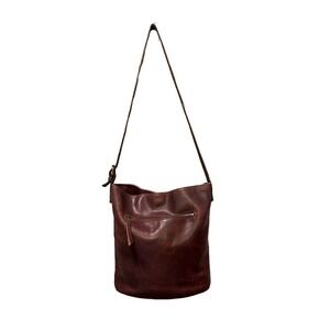 Timberland Small Classic Leather Bucket Bag Brown Burgundy